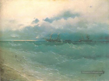 les navires sur le lever du soleil de la mer 1871 Romantique Ivan Aivazovsky russe Peinture à l'huile